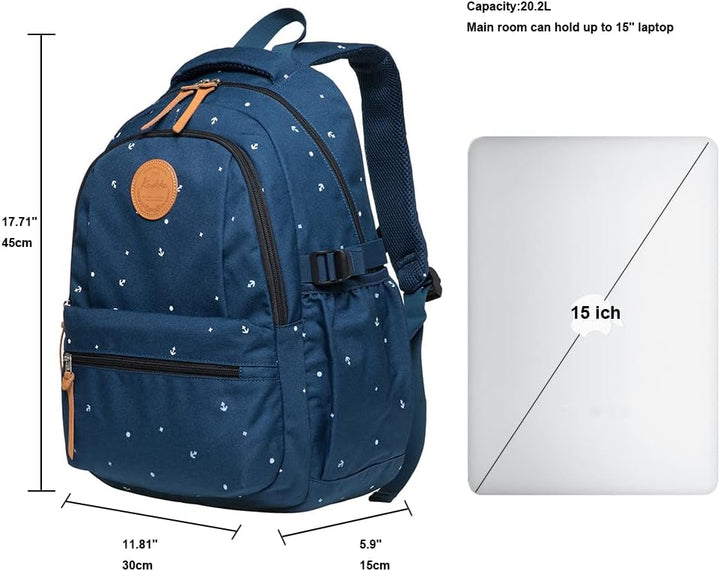 KAUKKO Schöner und durchdachter Rucksack mit 15 Zoll Laptopfach für Schule, Universität, 22 Liter Bl
