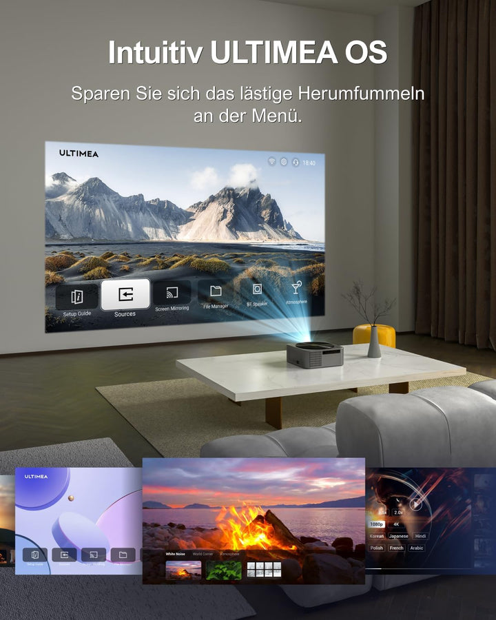 ULTIMEA Beamer WiFi Bluetooth Auto Fokus/Keystone, 700ANSI 21000 Lux, Overheadprojektor 4K, unterstü