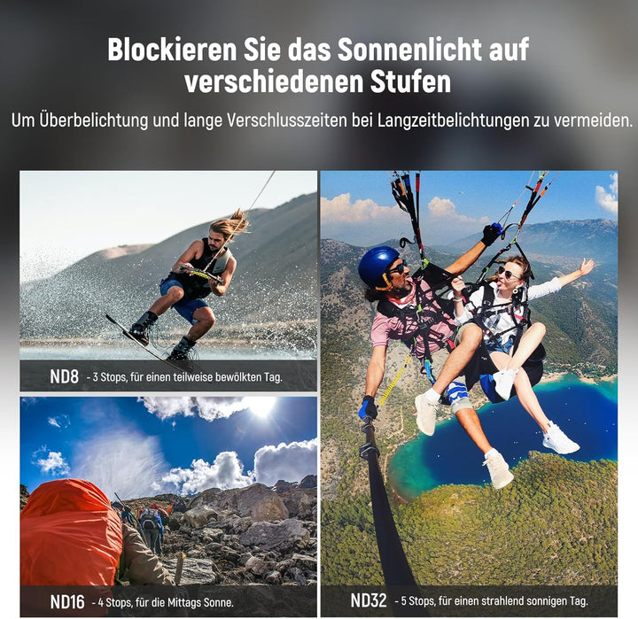 NEEWER ND Filter Set kompatibel mit GoPro Hero 13 12 11 10 9, 4er Pack (ND8 ND16 ND32 CPL) mehrfach