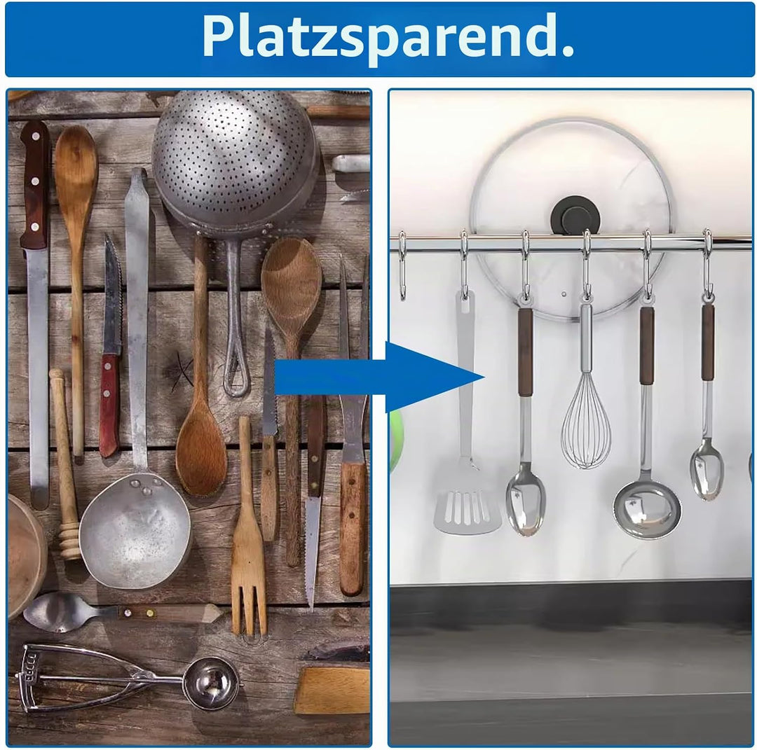 2 Stück Hängeleiste für die Küche, Küchenutensilienhalter mit 6 Haken, Edelstahl Küchenleiste