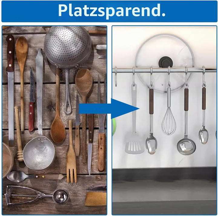 2 Stück Hängeleiste für die Küche, Küchenutensilienhalter mit 6 Haken, Edelstahl Küchenleiste