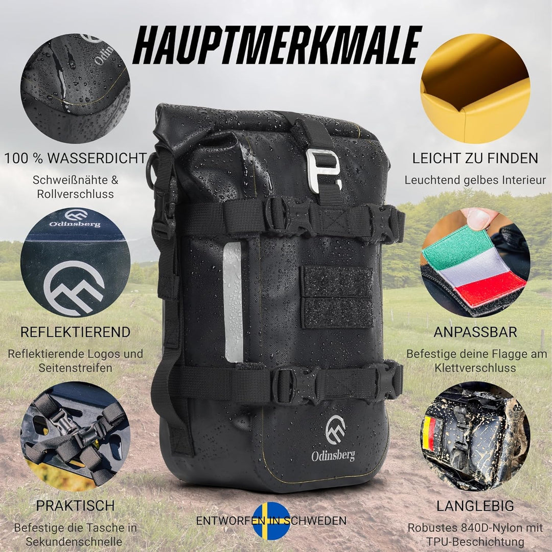 Odinsberg 7L Wasserdicht Hecktasche Motorrad | Sturzbügeltasche, Satteltasche, Sissybar Tasche, Seit