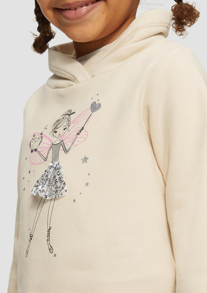 s.Oliver Wärmendes Sweatshirt mit Schalkragen und Glitzer-Artwork, Helles Sand
