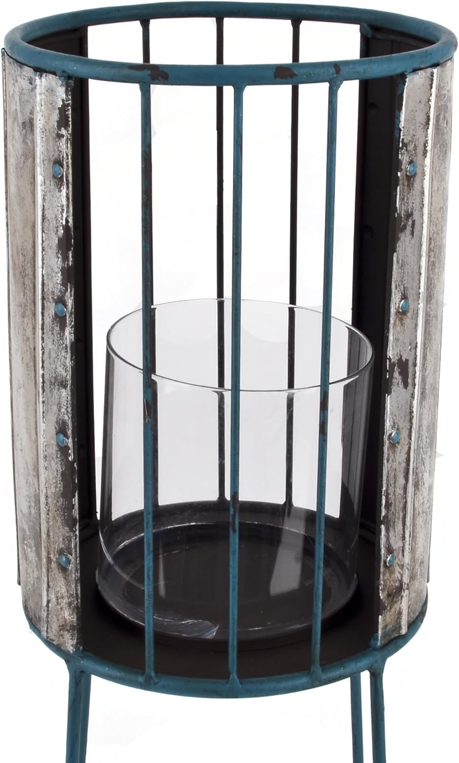 Laterne Beach Lounge Design Metall Silber blau Windlicht (67x19x19cm)