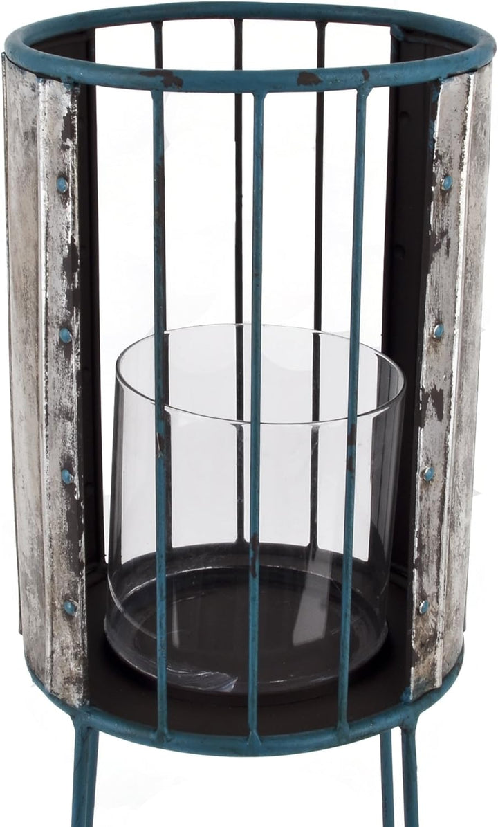 Laterne Beach Lounge Design Metall Silber blau Windlicht (67x19x19cm)