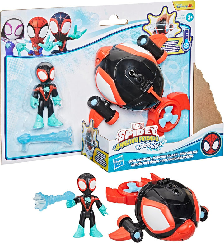 Marvel Spidey und Seine Super-Freunde – Water-Webs Spielzeug mit 7,6cm Miles „Spin“ Morales Figur &