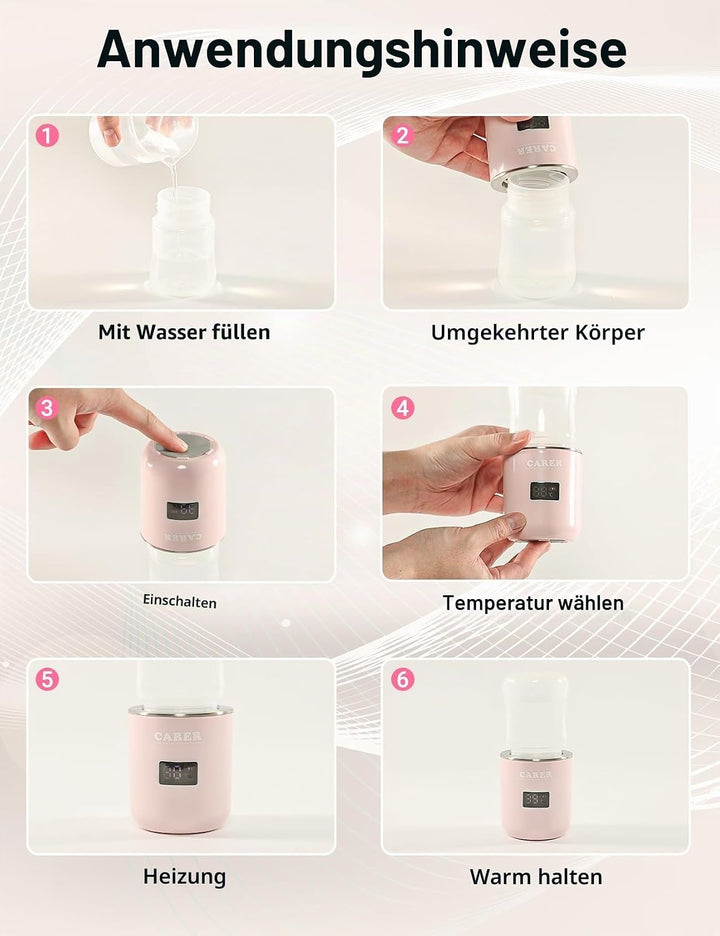 CARER BEAUTY Flaschenwärmer Baby unterwegs LCD-Display USB-Aufladung Konstante Temperatur Schnelles