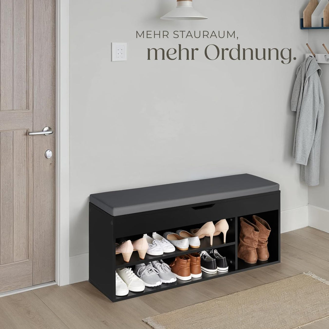 tectake® Sitzbank mit Stauraum, Schuhregal mit Sitzbank, 104 x 30 x 49 cm, Hocker mit Stauraum & Sch