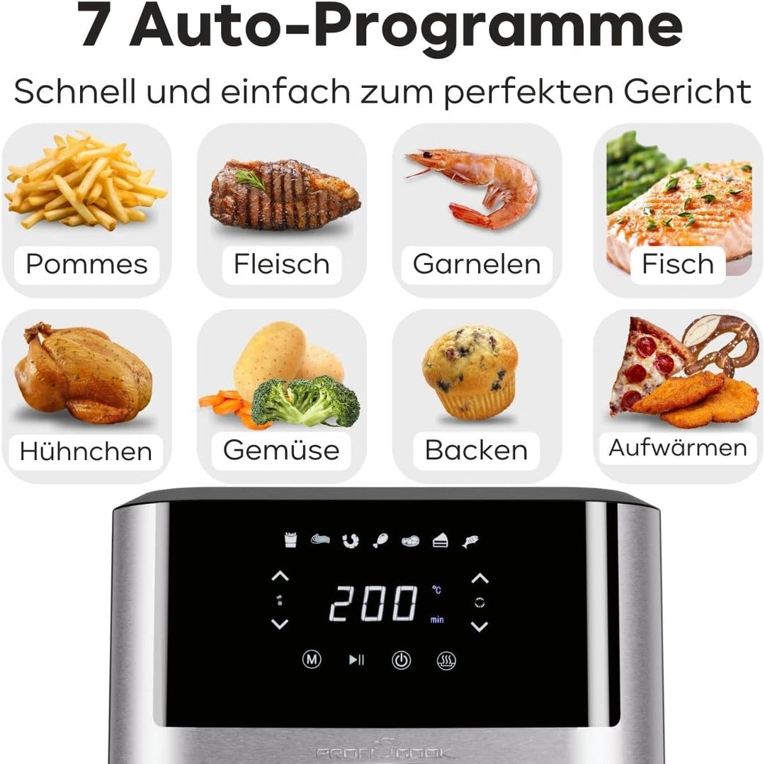 ProfiCook® Heissluftfritteuse 8L | Öl- und fettfreie Heissluftfritteuse | Airfryer mit 7 Programmen