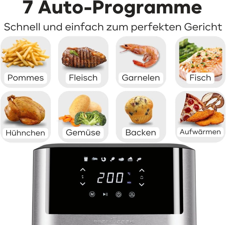 ProfiCook® Heissluftfritteuse 8L | Öl- und fettfreie Heissluftfritteuse | Airfryer mit 7 Programmen