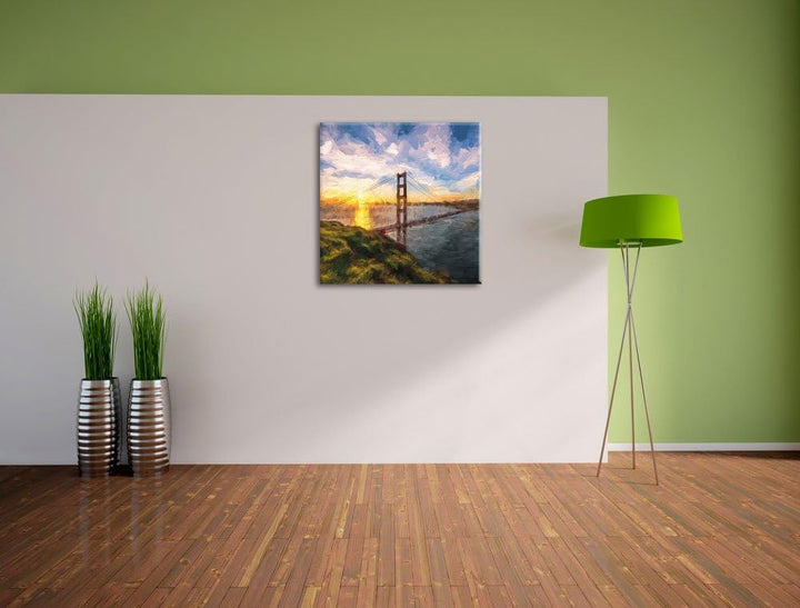Pixxprint Golden Gate Bridge als Leinwandbild | Grösse: 70x70 cm | Wandbild | Kunstdruck | fertig be