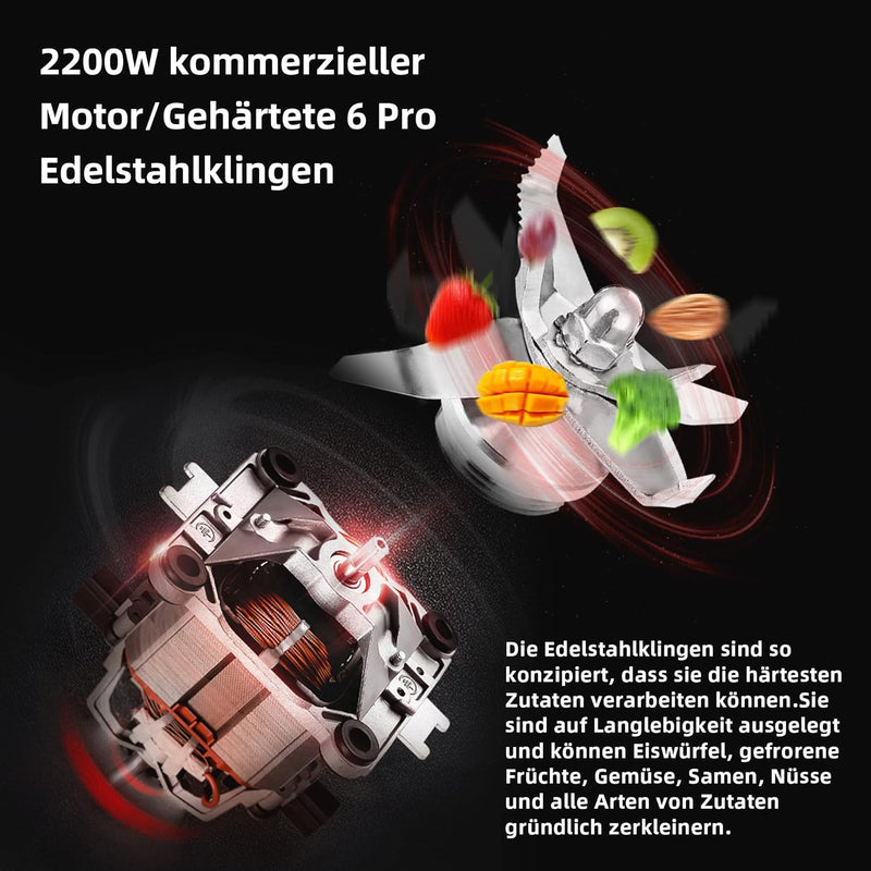 BioloMix Hochleistungsmixer 2200W,Selbstreinigungsfunktion,Standmixer mit 2L Behälter ohne BPA Smoot