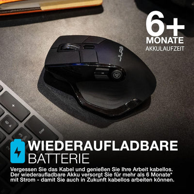 JLab Epic Wireless Mouse - Verbindung über Bluetooth oder USB-Empfänger, ergonomische Bluetooth-Maus