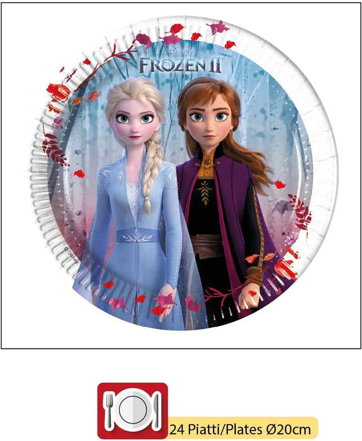 Ciao Party Tableware Set Disney Frozen II for 24 people (112 pcs: 24 paper plates Ø23cm, 24 paper pl