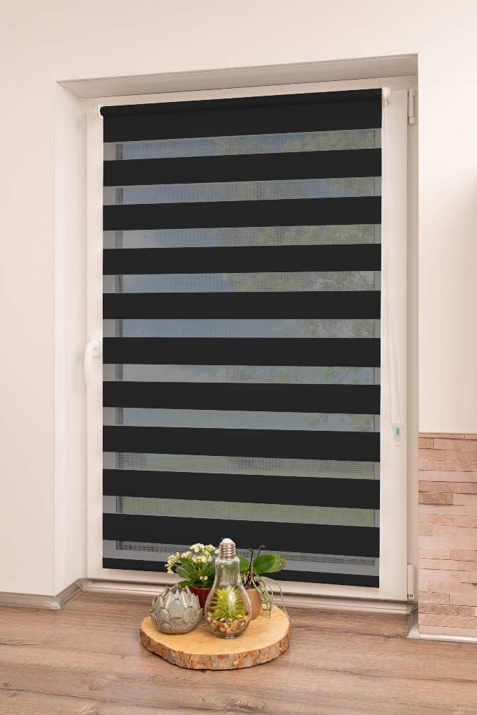 K-home Klemmfix Doppelrollo Madrid ohne Bohren Schwarz 45 x 200 cm (B x L) Schwarz 45x200 cm (B x L)