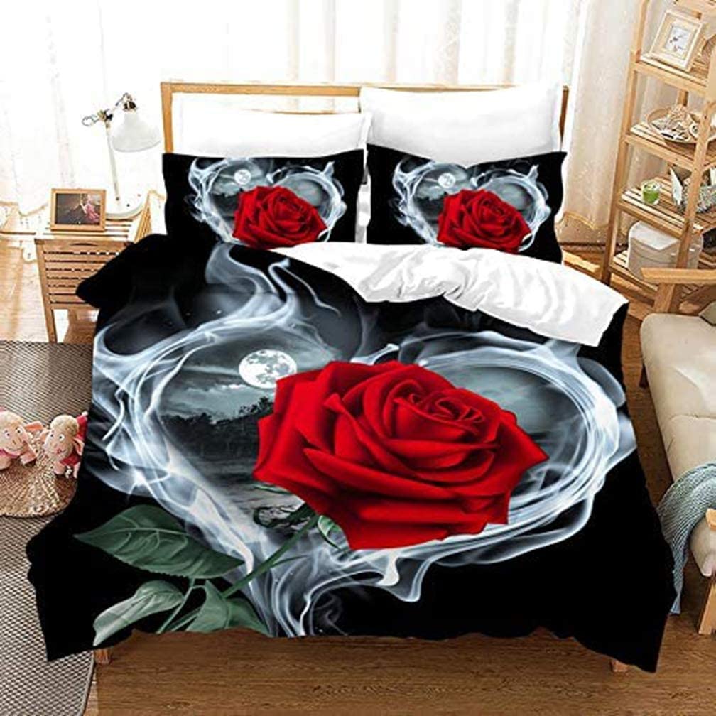 AOXHFNV Rose Bettbezug Set 3D Rot Rose Bettwäsche Set Mädchen Kreative Rose Bettwäsche Set 3 Teilig