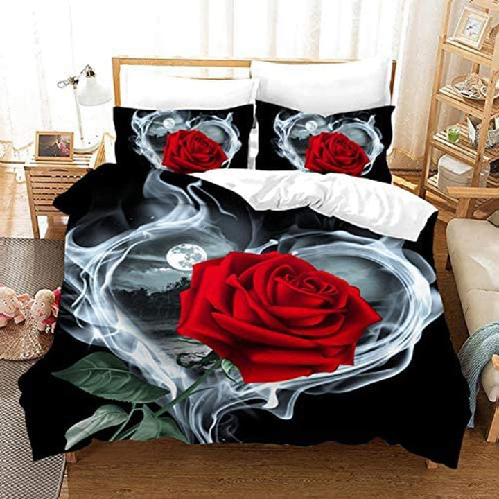 AOXHFNV Rose Bettbezug Set 3D Rot Rose Bettwäsche Set Mädchen Kreative Rose Bettwäsche Set 3 Teilig