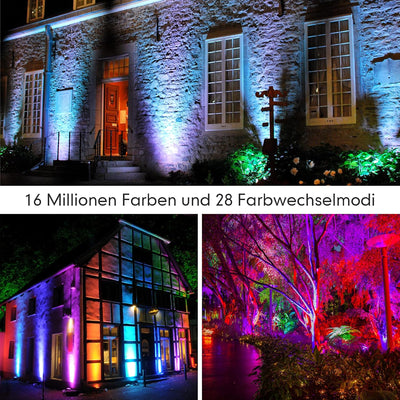 RGB LED Strahler, 2 Stück Aussen 60W Flutlicht Mit Fernbedienung Und Bluetooth APP, 16 million Farbe