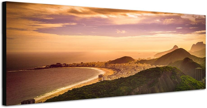 Paul Sinus Art Panoramabild auf Leinwand und Keilrahmen 150x50cm Rio De Janeiro Copacabana Strand Be
