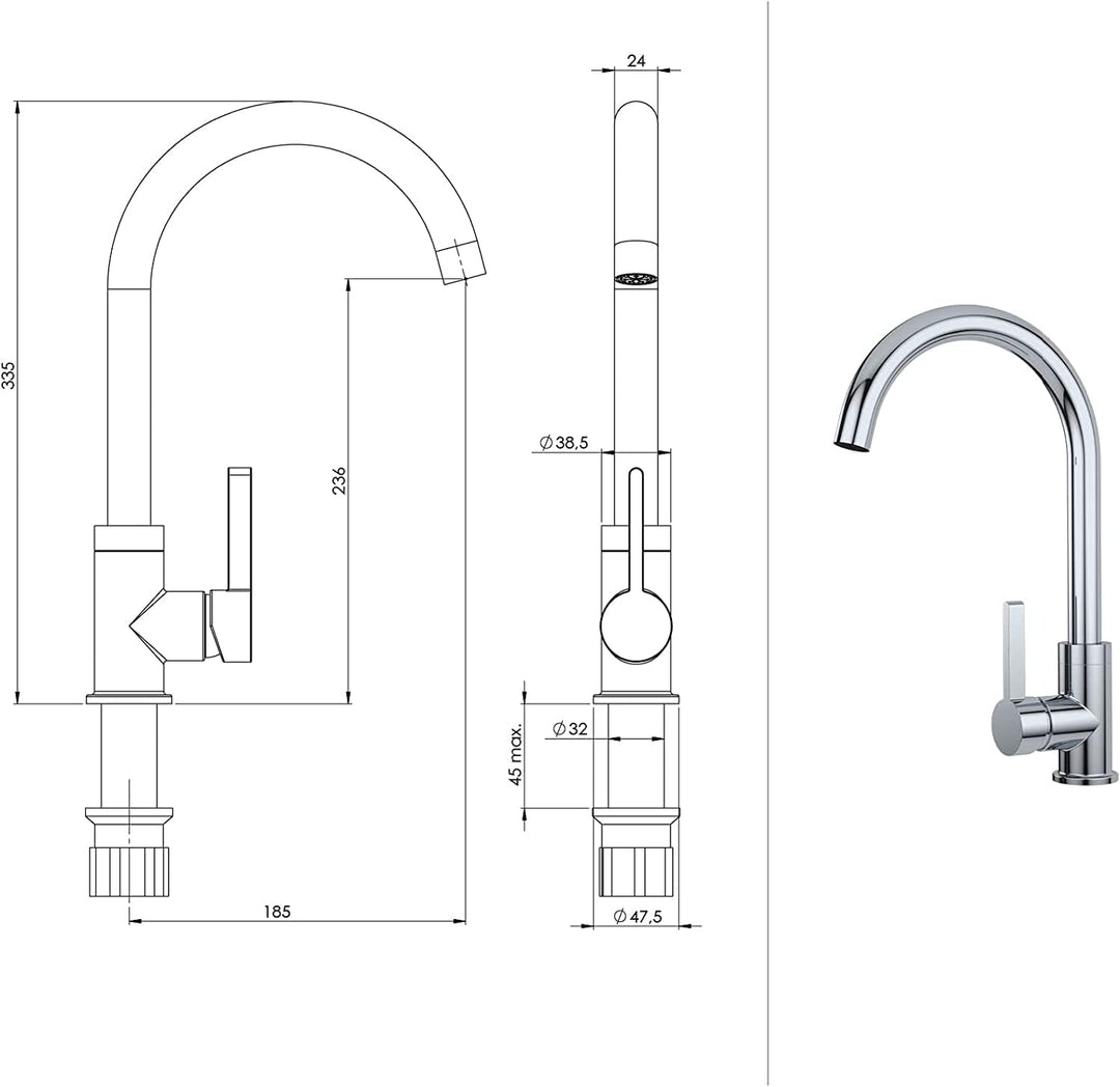 GRANMASTER Caro Granitspüle mit Armatur 1 Becken mit Siphon in 3 Farben - Spülbecken Arbeitsplatte K