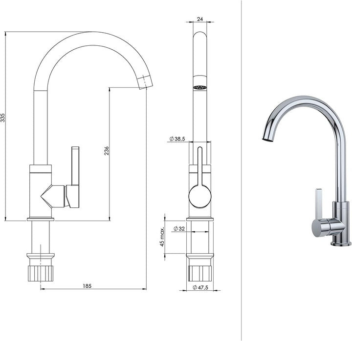 GRANMASTER Caro Granitspüle mit Armatur 1 Becken mit Siphon in 3 Farben - Spülbecken Arbeitsplatte K