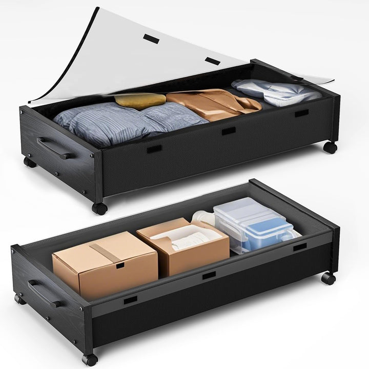 Aufbewahrung unter dem Bett mit Rollen, 2 x extra grosse Holz-Aufbewahrungsbehälter, Schuh-Organizer