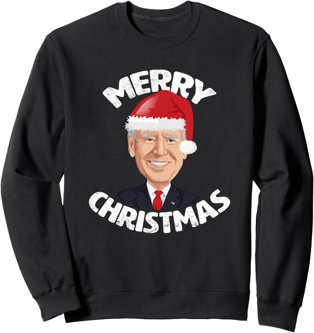 Joe Biden w/ Santa Claus Hat Merry Christmas Funny Graphic Sweatshirt