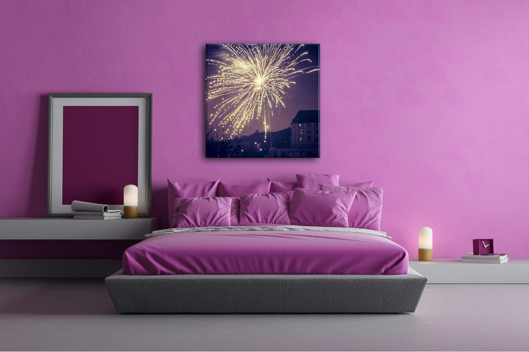 deyoli grosses Feuerwerk am Himmel Format: 70x70 als Leinwand, Motiv fertig gerahmt auf Echtholzrahm