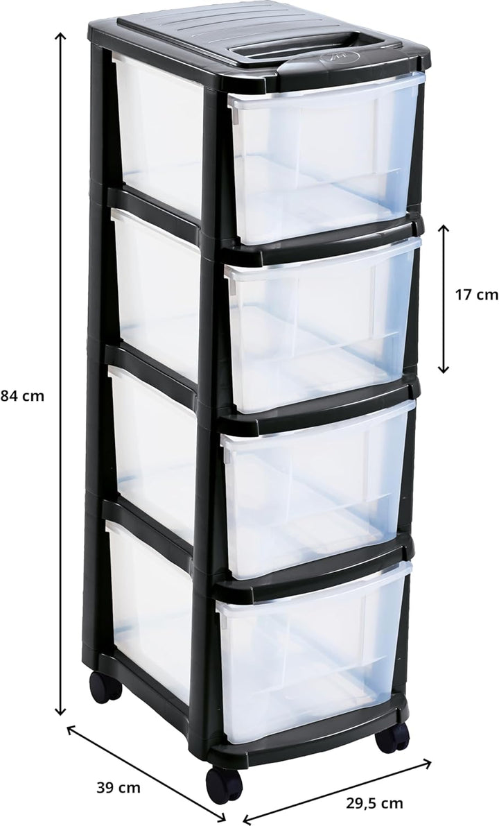 M-Home Rollcontainer Schubladenrollwagen PLS6241 Rollcontainer Schubladenschrank Kunststoff, mit 4 S