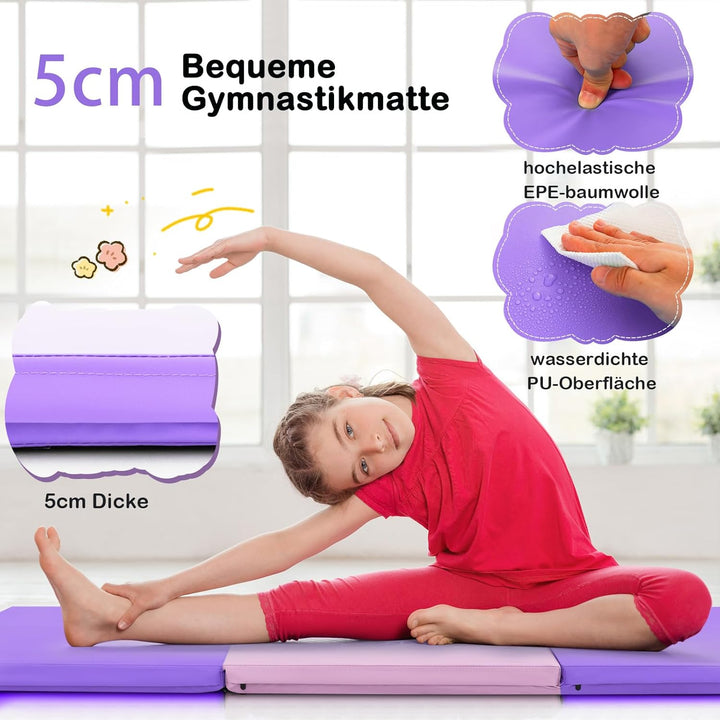 GOPLUS Weichbodenmatte, 180 x 60 x 5 cm Yogamatte rutschfest mit Klettverschlüssen & Tragegriffen, G