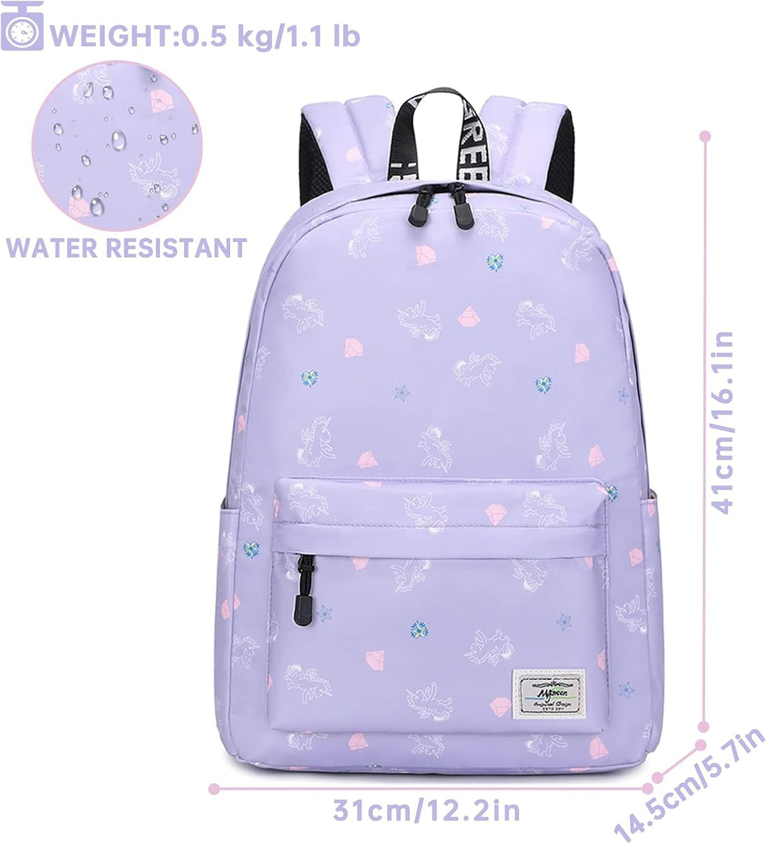Lohol Leichter Schulrucksack für Mädchen, Kinder-Schulranzen-Rucksack mit Aufdruck (Einhorn Lila), E