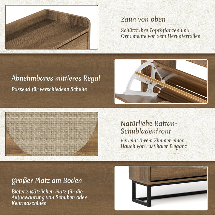 Schuhschrank Schmal, Schuhregal mit 2 Klappen, Schuhkipper mit Verstellbar, Schuhaufbewahrung Holz,