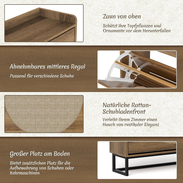 Schuhschrank Schmal, Schuhregal mit 2 Klappen, Schuhkipper mit Verstellbar, Schuhaufbewahrung Holz,