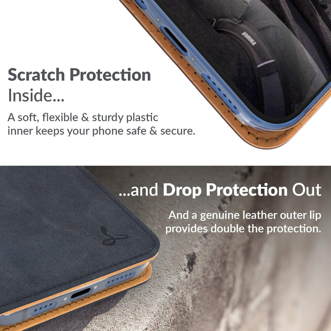 Snakehive iPhone 12 Pro Schutzhülle/Klapphülle echt Lederhülle mit Standfunktion, Handmade in Europa