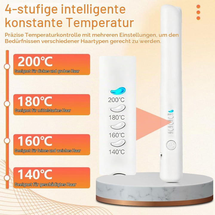 2 In 1 Mini Glätteisen Kabellos und Lockenstab, Hair Straightener, 4 Temperaturen, Wiederaufladbare
