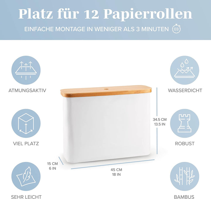 Lonbet – Eleganter Badezimmer Organizer Hellgrau - Toilettenpapier Aufbewahrung aus Bambus – antibak