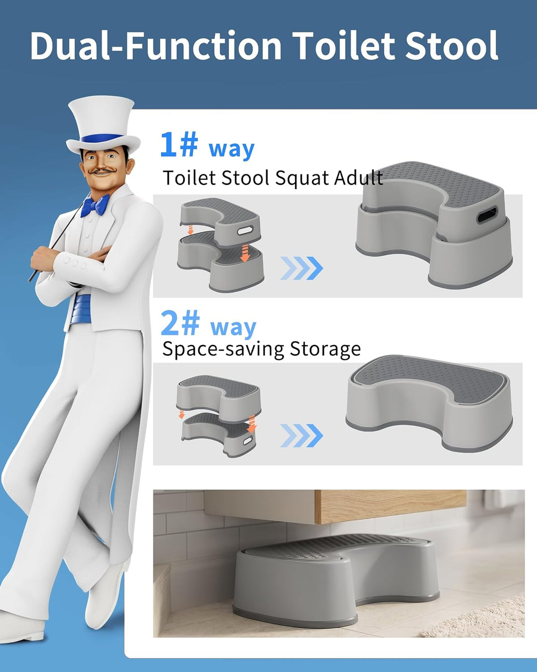 MR.SIGA Toilettenhocker Squat für Erwachsene, strapazierfähiger Badezimmerhocker, rutschfeste Toilet