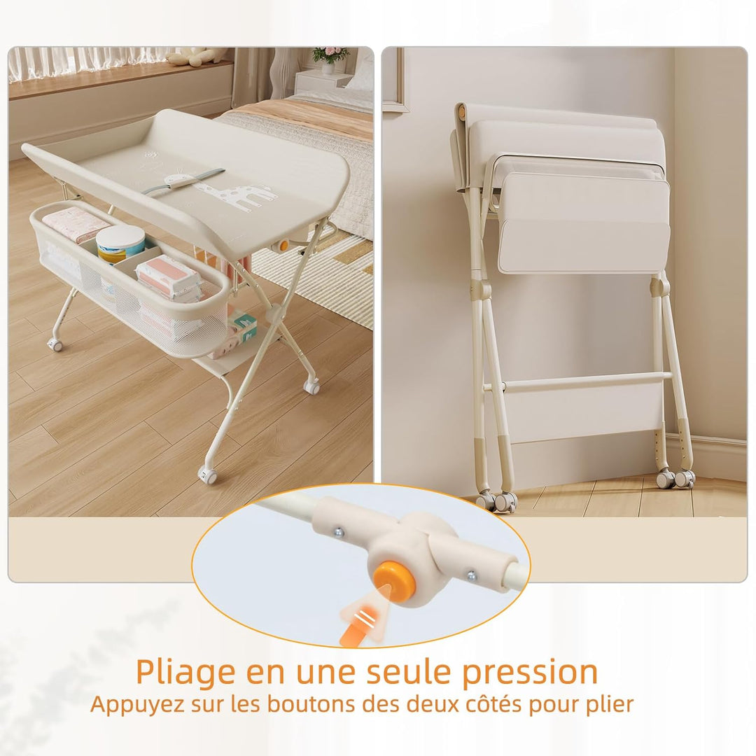 OHMG Wickeltisch für Babys,tragbarer klappbarer Wickeltisch mit Rollen,Mobile wickeltisch klappbar,w