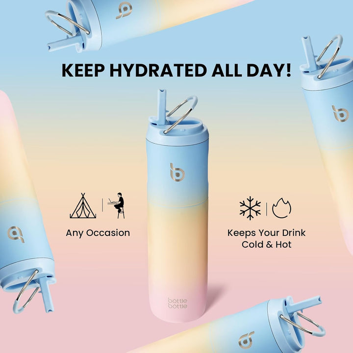 BOTTLE BOTTLE Isolierte Wasserflasche 680 ml mit Strohhalmdeckel und Griff für Sport, Reisen, Fitnes