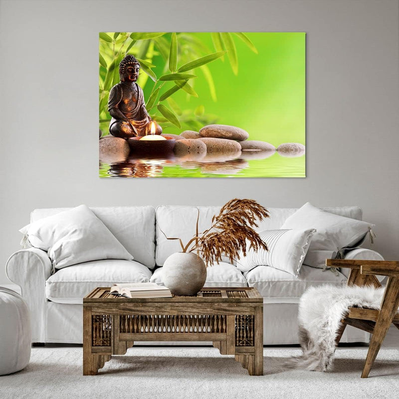 Bilder auf Leinwand 100x70cm Leinwandbild Buddhismus Feng Shui Spa Bambus Gross Wanddeko Bild Schlaf