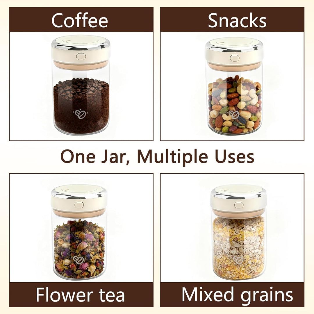 Vakuum Glas Kaffeedose Luftdicht, 1.1L Vakuum Kaffeedose mit Auslassventil und Datumsanzeige, Kaffee