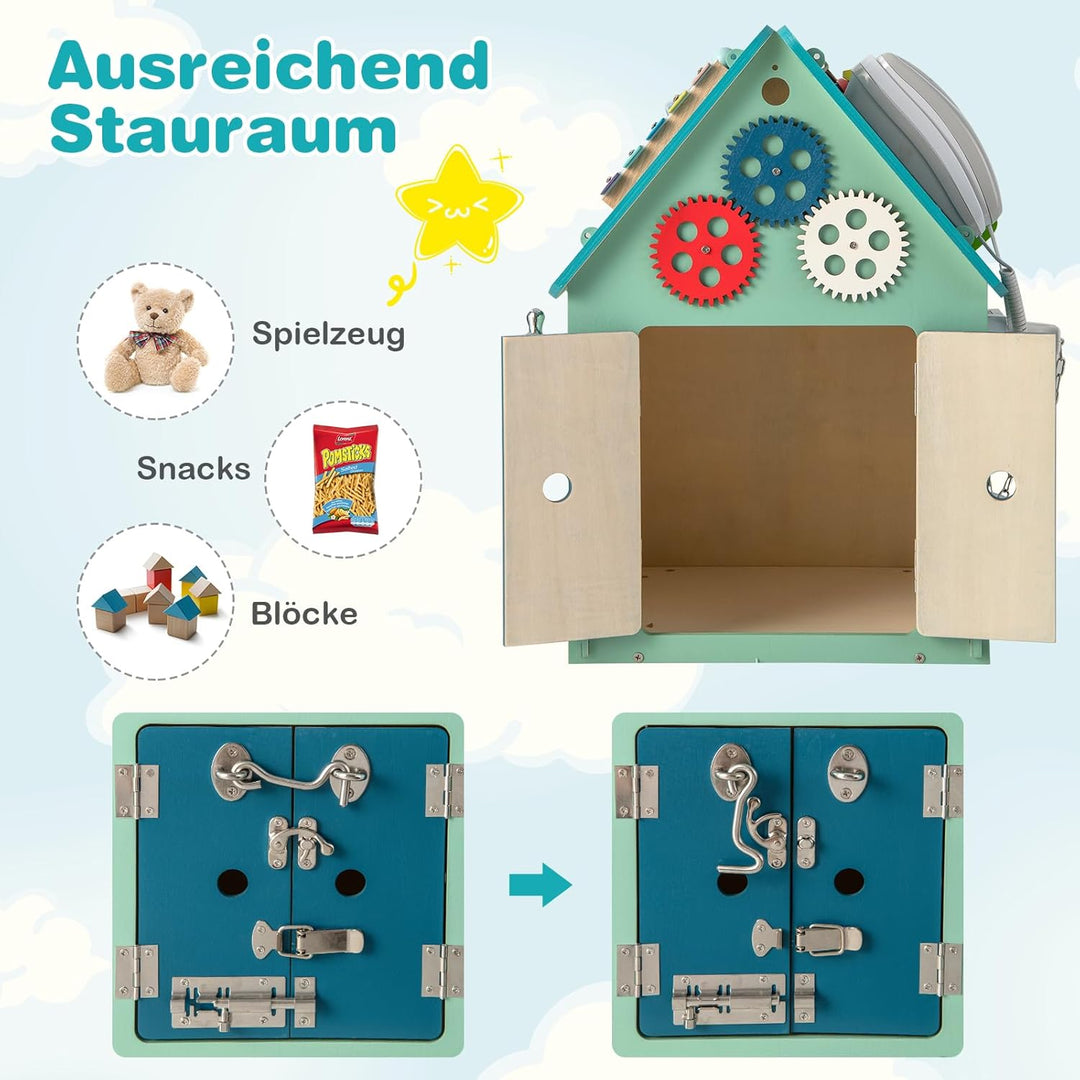 GOPLUS Kinder Spielhaus aus Holz, pädagogisches Kinderspielhaus mit 33 Komponenten, Montessori Spiel