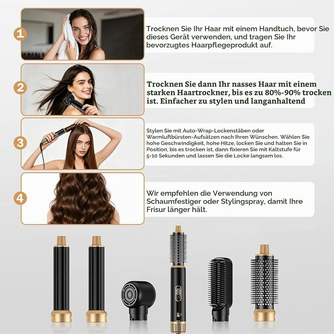 Hair Styler 5 in 1, Airstyler Haarstyler Set mit LCD-Bildschirm, Rundbürstenföhn, Warmluftbürste, Ai