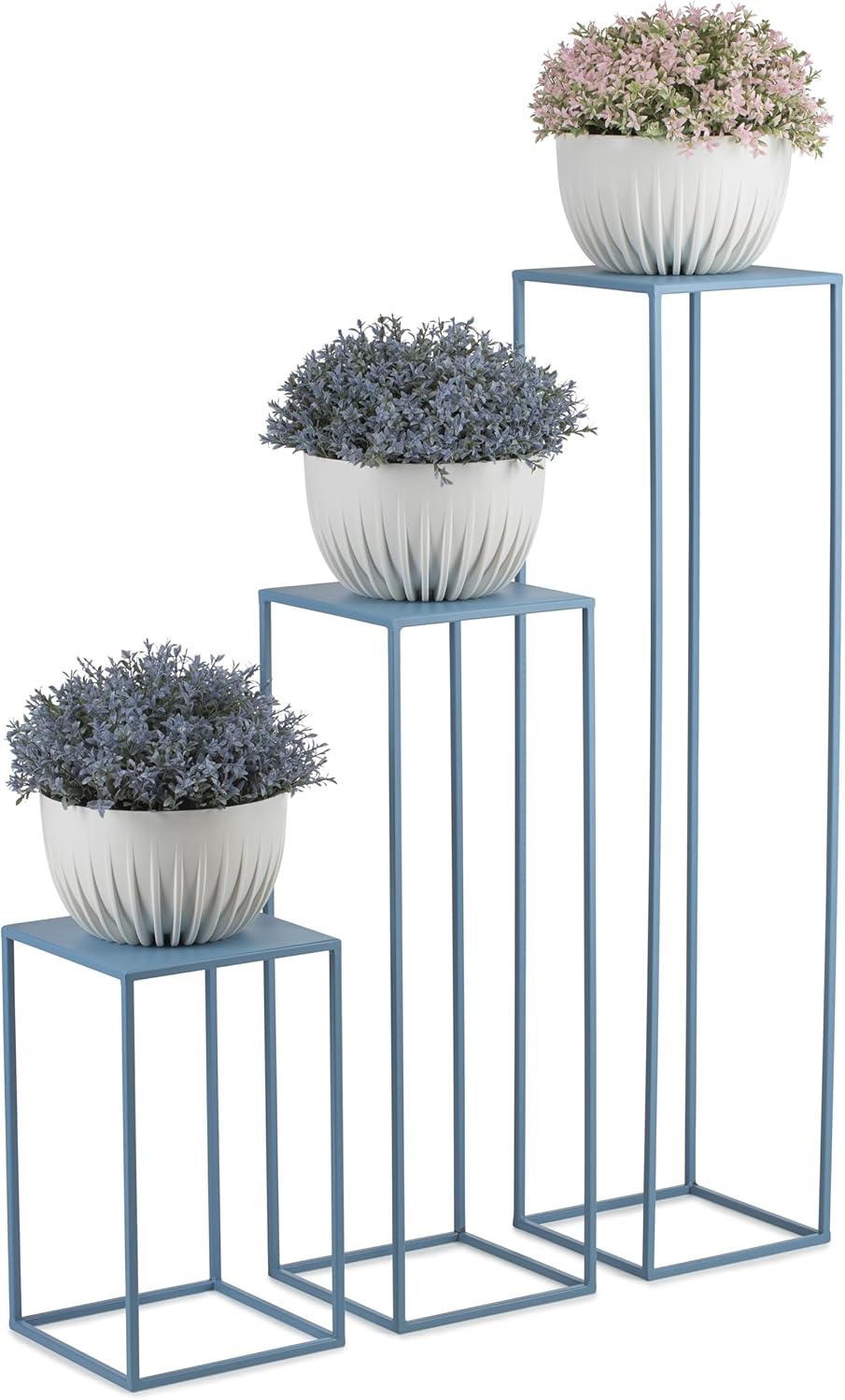 HowHomely Blumenständer Metall Blau 100 cm Hoch - Solider und Robuster Blumenhocker Metall - Pflanze