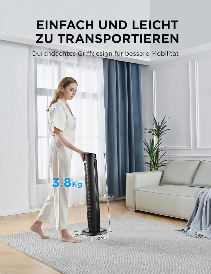 Midea FZ10-17JR Turmventilator Leise mit Fernbedienung 92CM, mobiler Lüfter,Ventilator Säulenventila