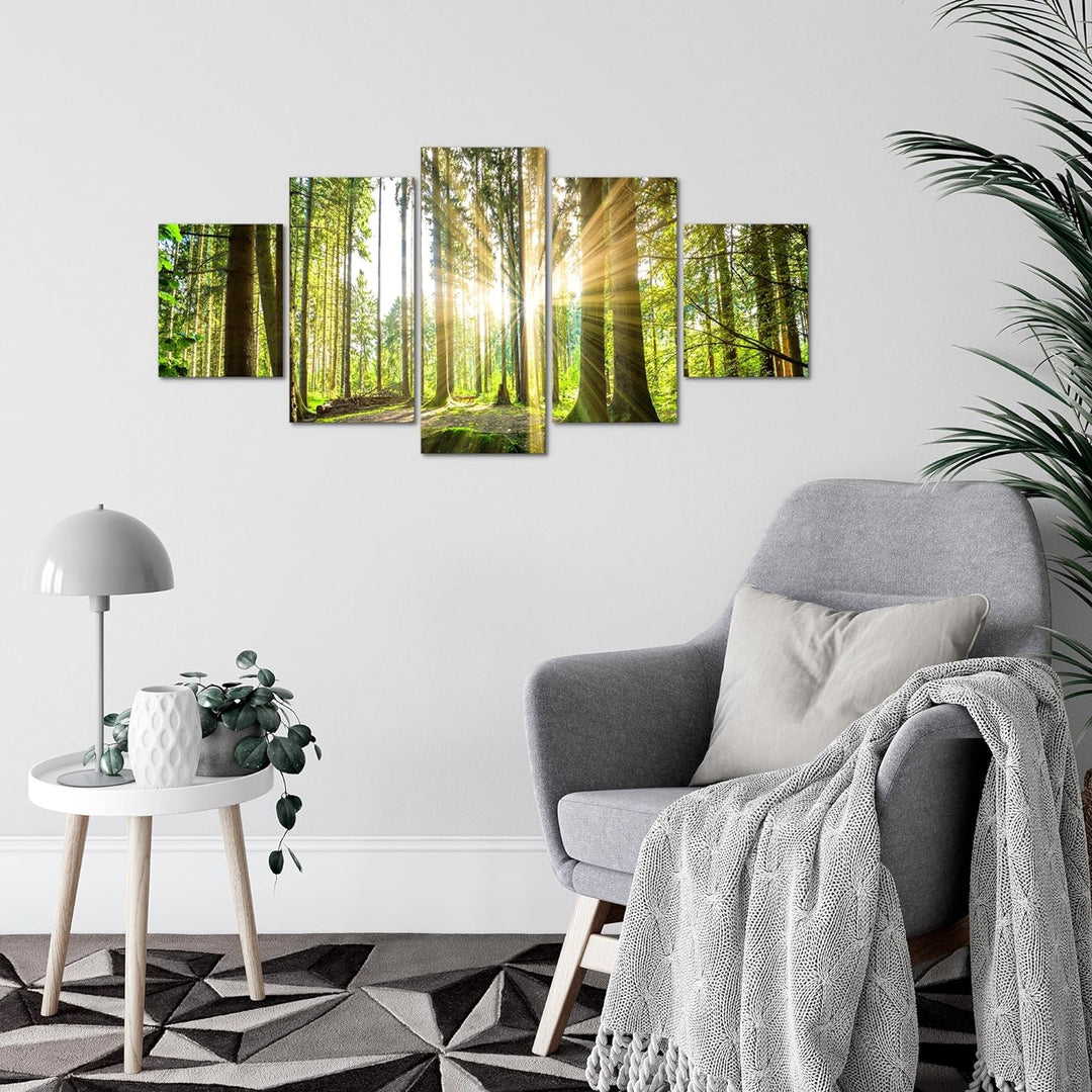 Runa Art Wandbilder Wald Landschaft 5 Teilig Bild auf Vlies Leinwand Deko Schlafzimmer Wohnzimmer So
