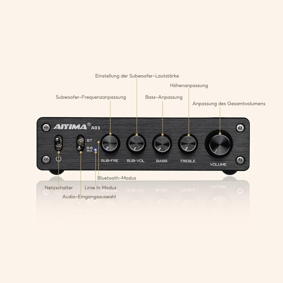 AIYIMA A03 TPA3116 Subwoofer Bluetooth 5.0 Stereoverstärker 2.1 Kanal HiFi-Leistungsverstärker 50W x