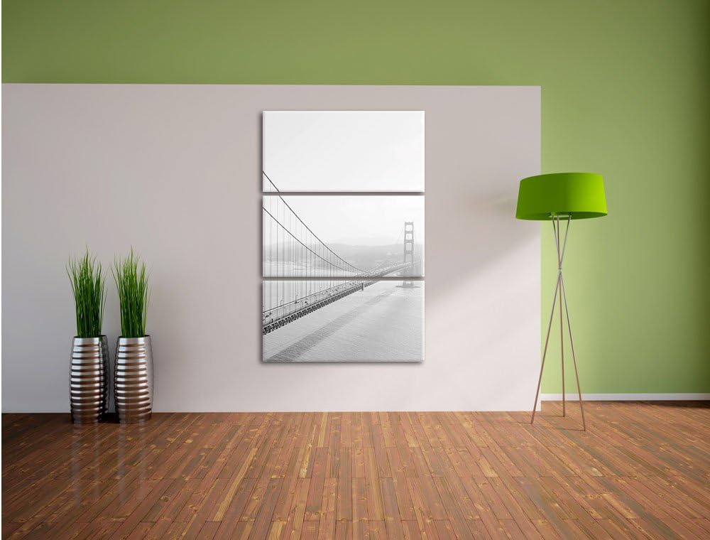 Pixxprint Golden Gate Bridge San Francisco / 3-Teilig/Gesamtmass 120cm Leinwandbild bespannt auf Hol