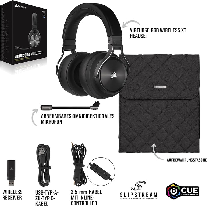 Corsair VIRTUOSO RGB WIRELESS XT Hi-Fi-Gaming-Headset mit Räumlichem Klang (Gleichzeitige Dual-Wirel