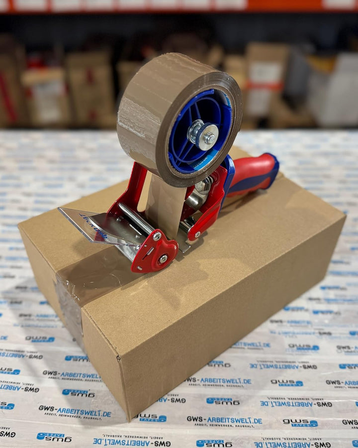 gws Packband Industrie Abroller in Rot-Blau, qualitativer Paketbandroller, für Rollen bis 66 m x 50